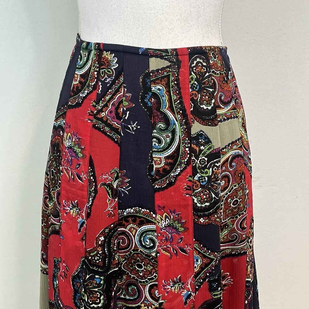 Chico's Skirt size 6/14 16 Black Red Purple Paisley Silk Knee A Line Church - Picture 2 of 9